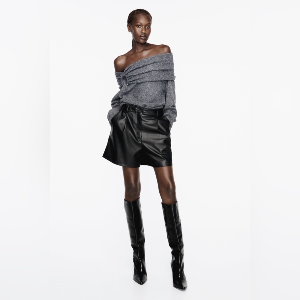Zara Belted Faux Leather Shorts